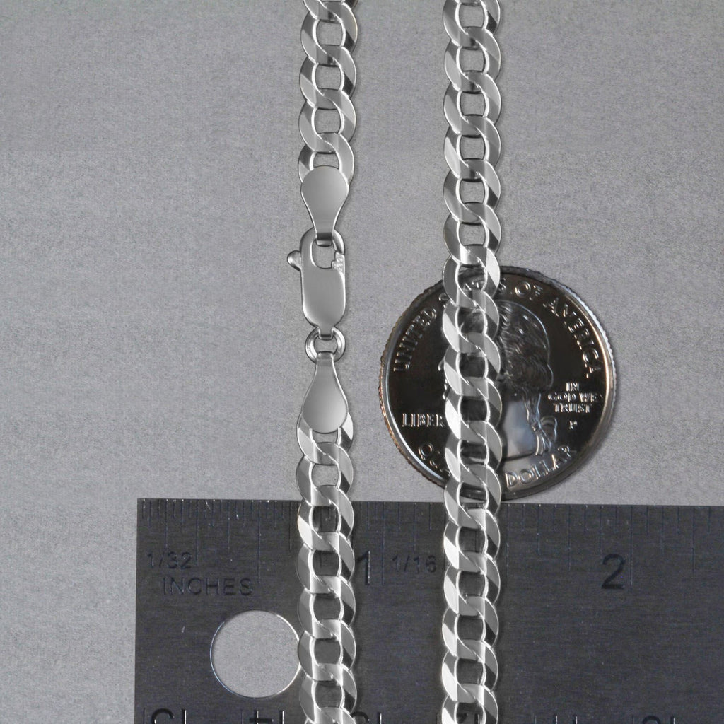 Rhodium Plated Sterling Silver Curb Style Chain (5.50 mm)