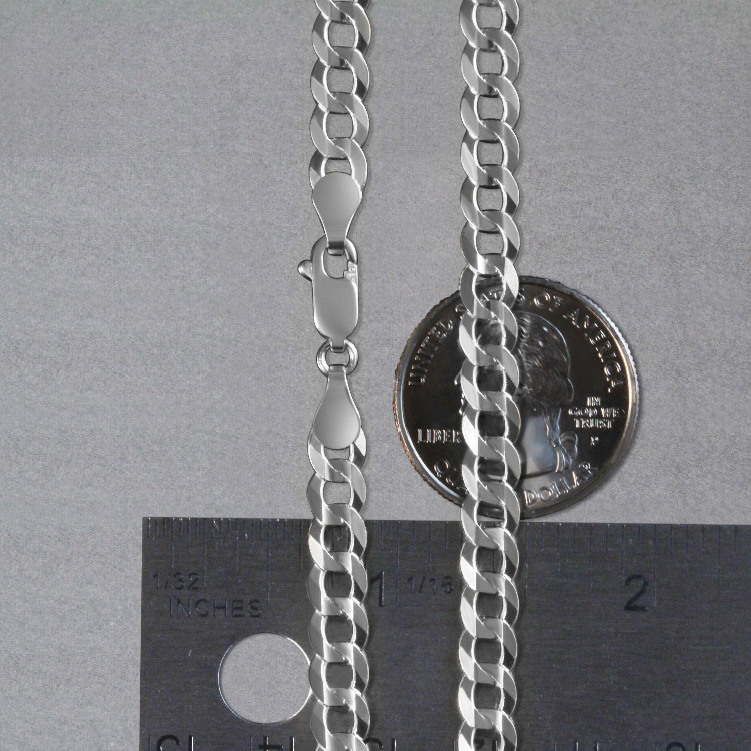 Rhodium Plated Sterling Silver Curb Style Chain (5.50 mm)