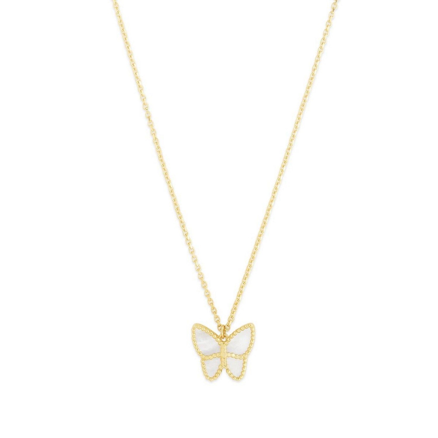 14k Yellow Gold High Polish Butterfly Peral Paste Necklace