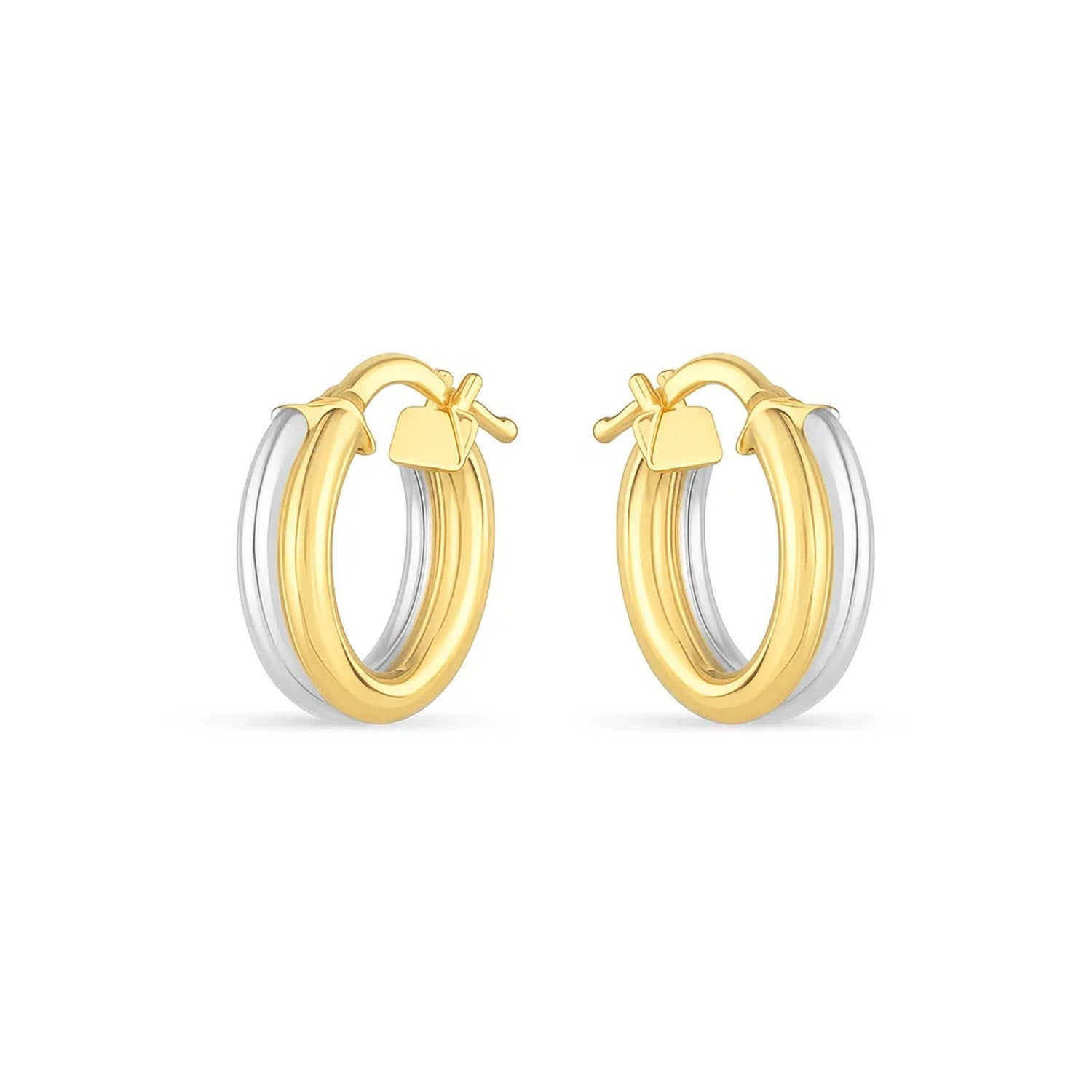 14k Two Tone Gold Double Round Hoops