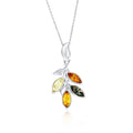 Sterling Silver Multi-Color Amber Leaf Pendant with Rhodium Finish