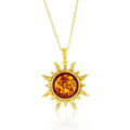 Sterling Silver Amber Sun Pendant with Gold Plated Finish