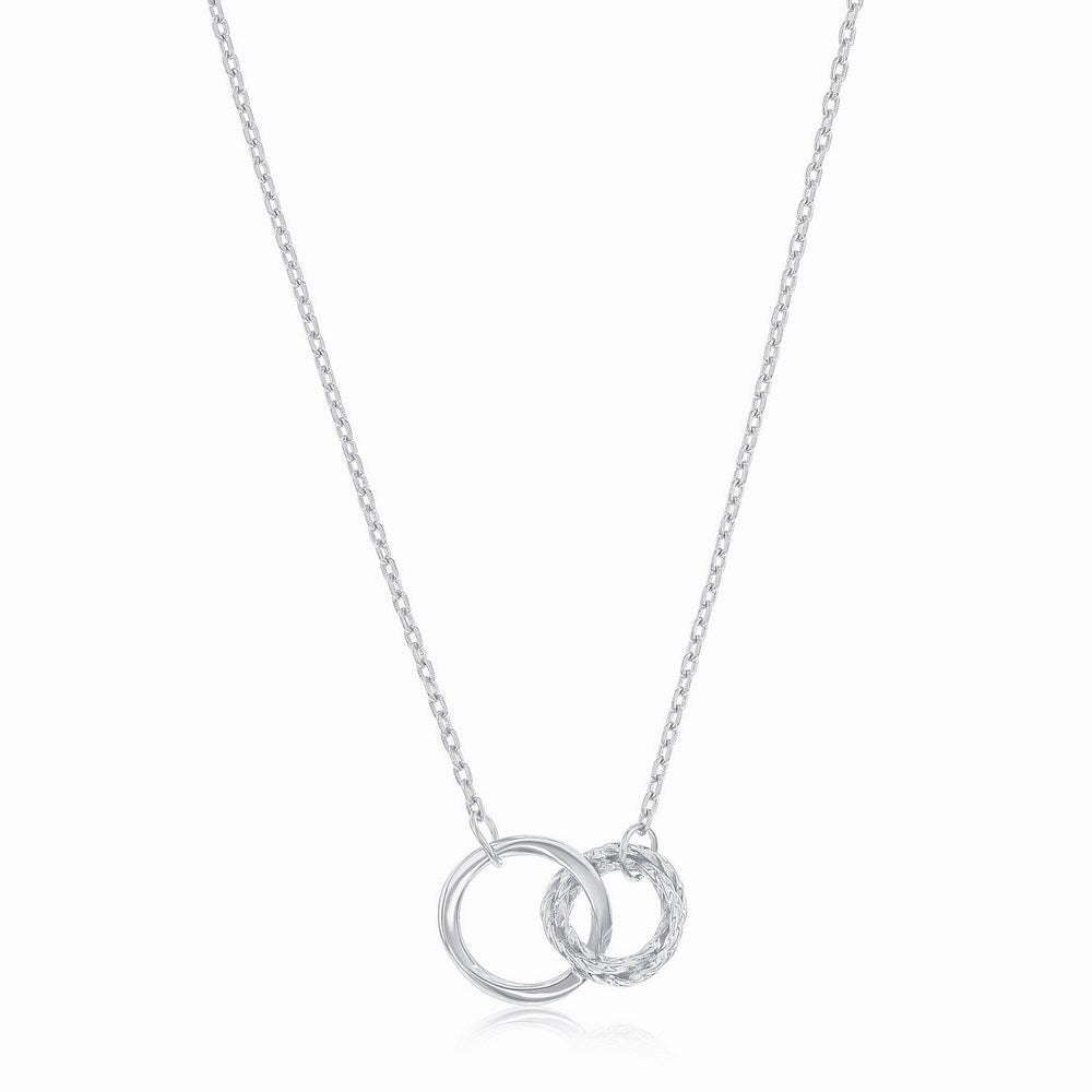 Sterling Silver Double Circle Textured Necklace