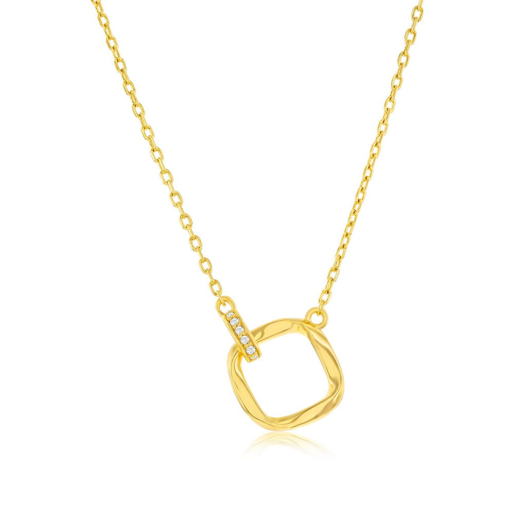 Sterling Silver Twisted Square & Oval CZ Necklace