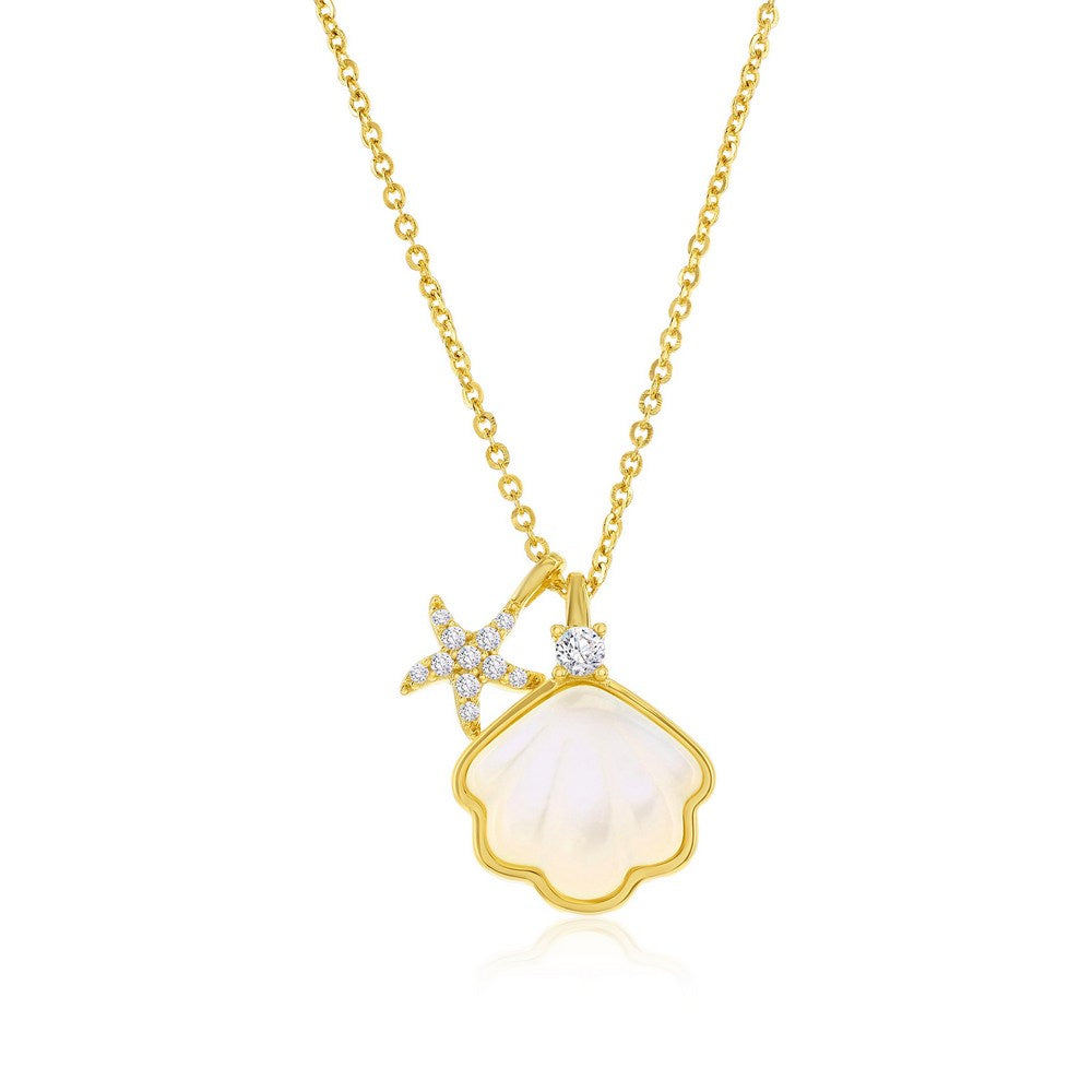 Sterling Silver Seashell & Starfish CZ Necklace