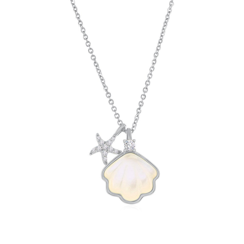 Sterling Silver Seashell & Starfish CZ Necklace