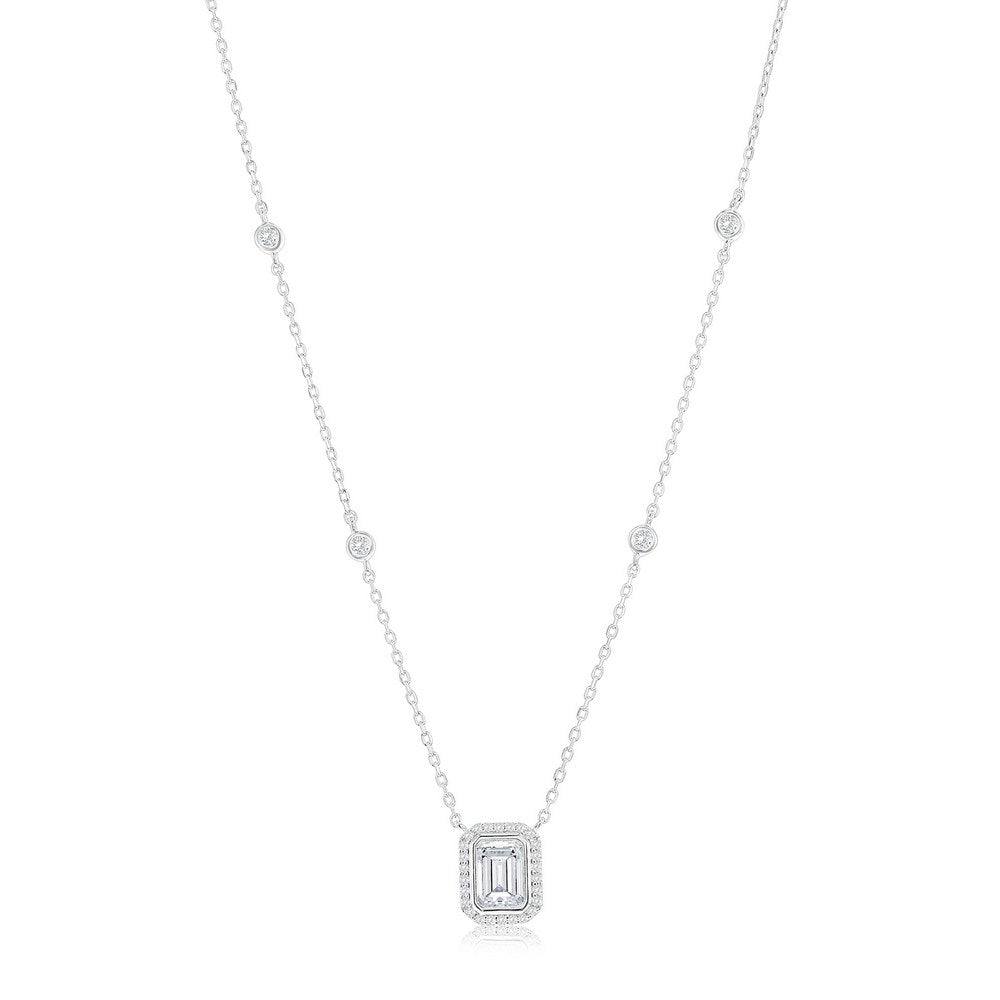 Sterling Silver Baguette CZ Station Necklace