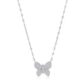 Sterling Silver Butterfly Pave CZ Necklace – Mirror Chain Design