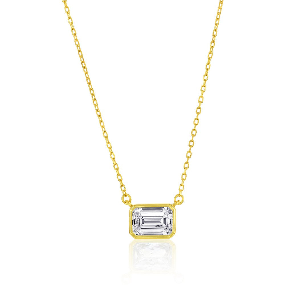 Sterling Silver Rectangle Bezel CZ Pendant Necklace – Gold Plated Dainty Jewelry
