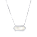 Sterling Silver Hexagon Mother of Pearl CZ Border Necklace