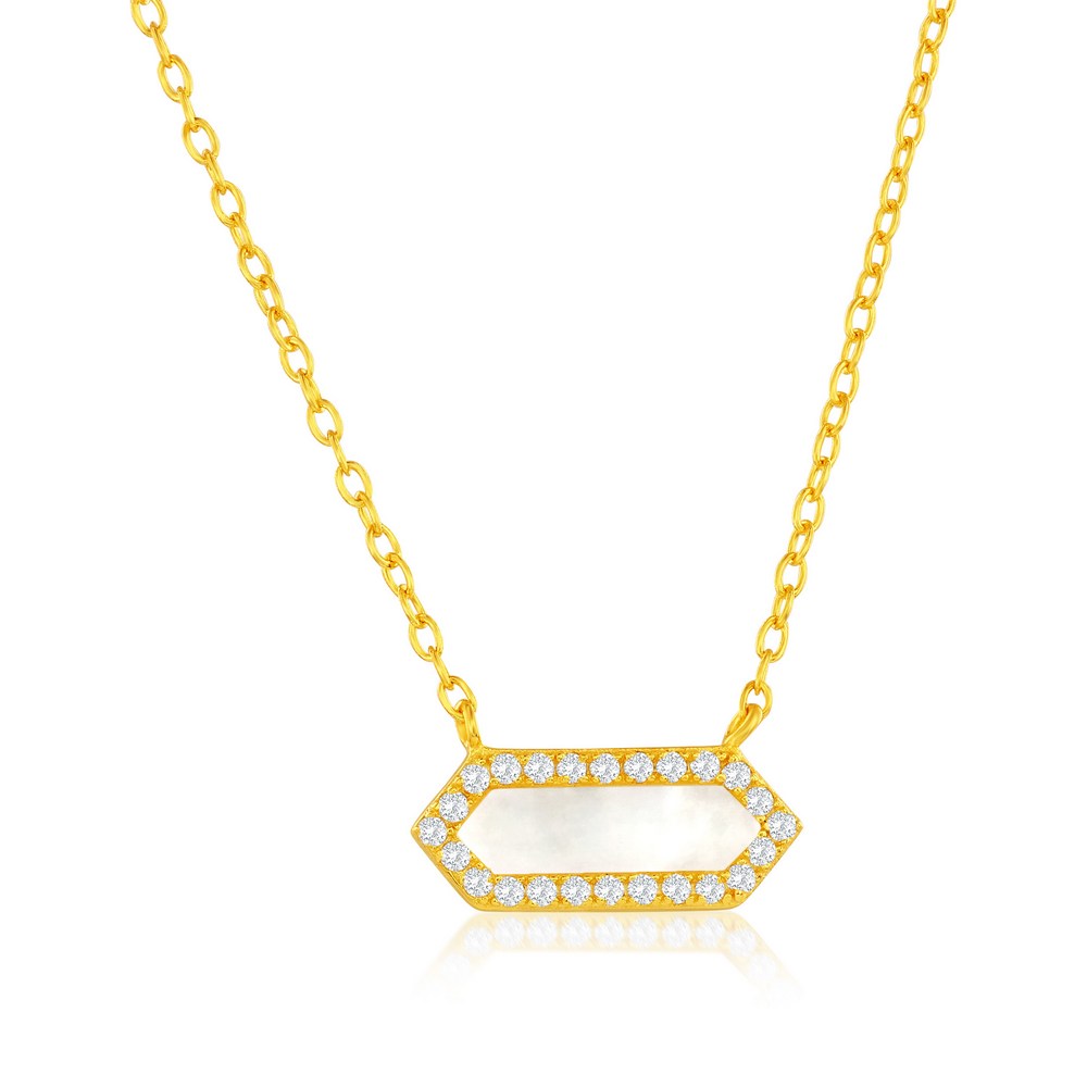 Sterling Silver Hexagon Mother of Pearl CZ Necklace