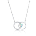 Sterling Silver Opal Heart Circle Necklace