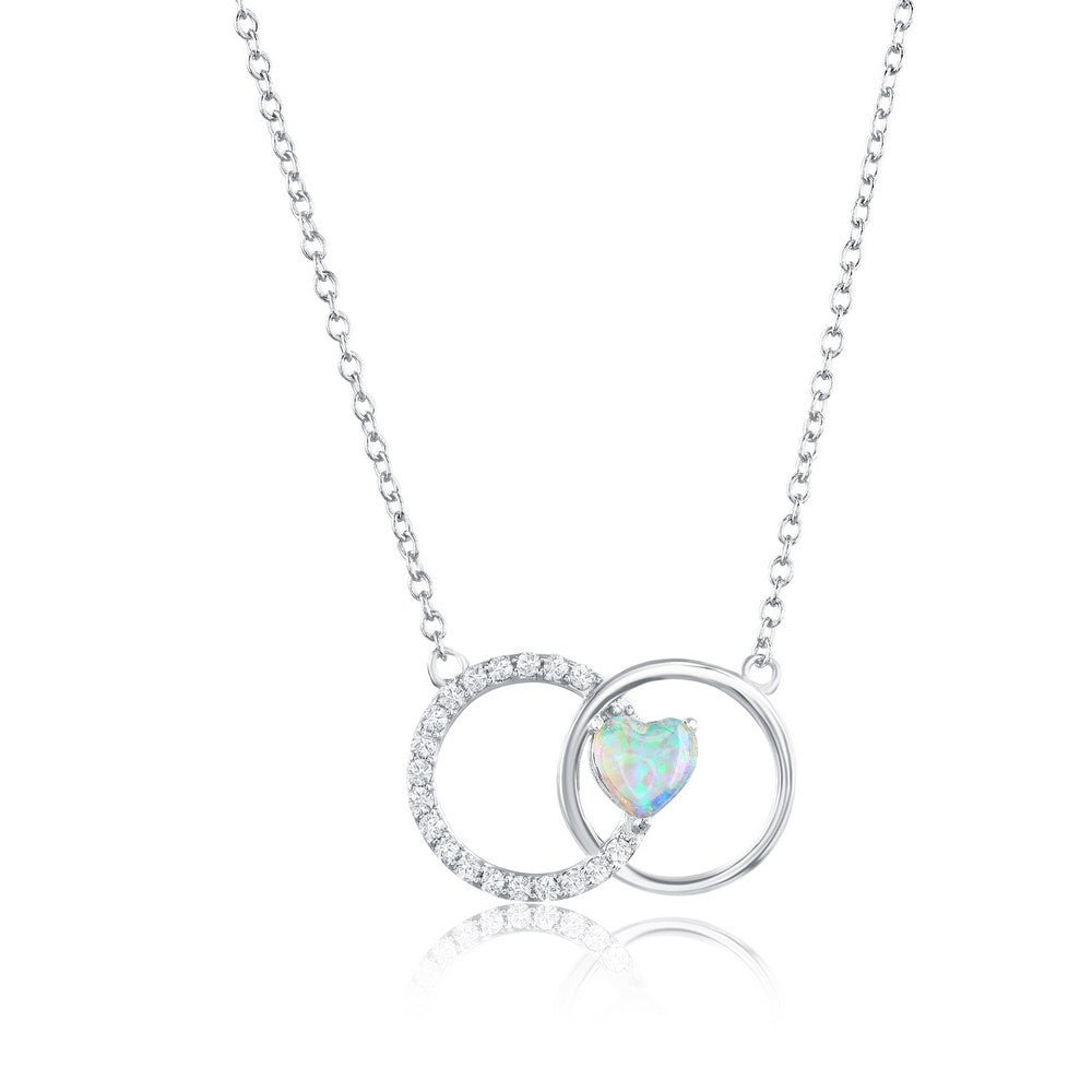 Sterling Silver Opal Heart Circle Necklace