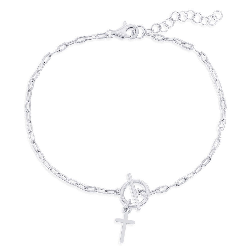 Sterling Silver Cross Paperclip Toggle Bracelet