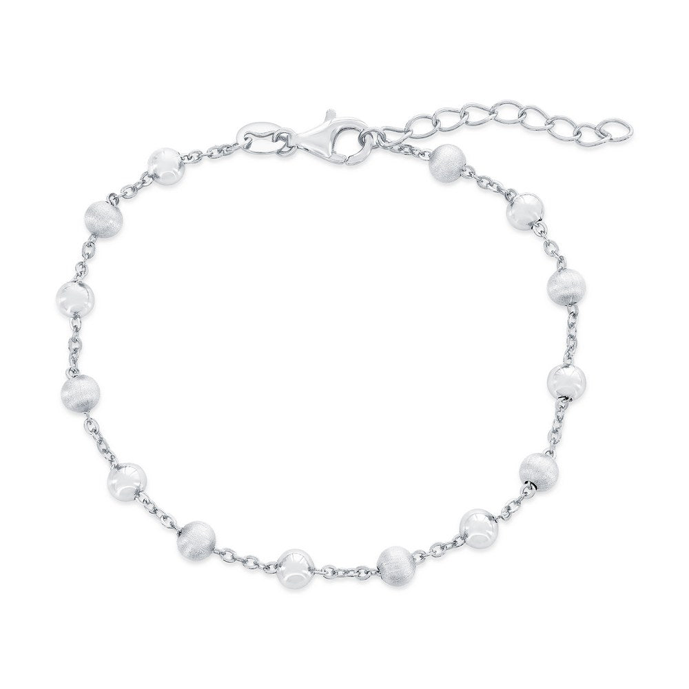Sterling Silver Brushed & Polished Bead Bracelet