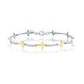 Sterling Silver Sideways Cross CZ Tennis Bracelet – Two-Tone Finish