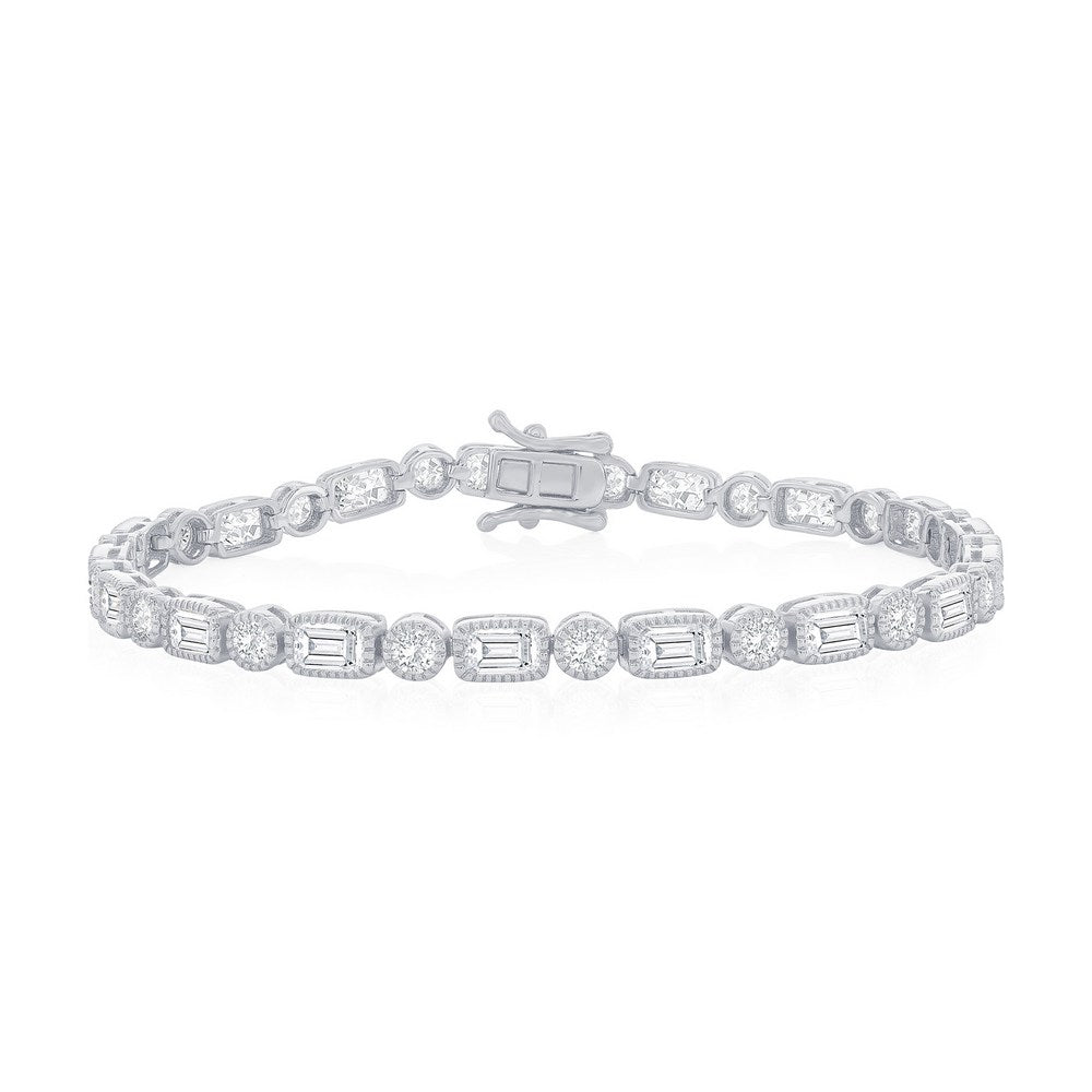 Sterling Silver Round & Rectangle CZ Tennis Bracelet