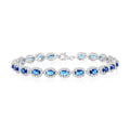 Sterling Silver Oval Sapphire CZ Halo Tennis Bracelet