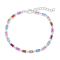 Sterling Silver Bezel Rectangle Multi-Color CZ Bracelet