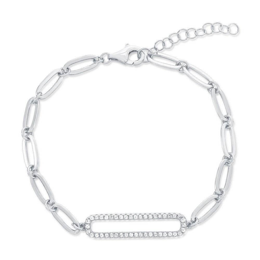 Sterling Silver CZ Paperclip Link Bracelet