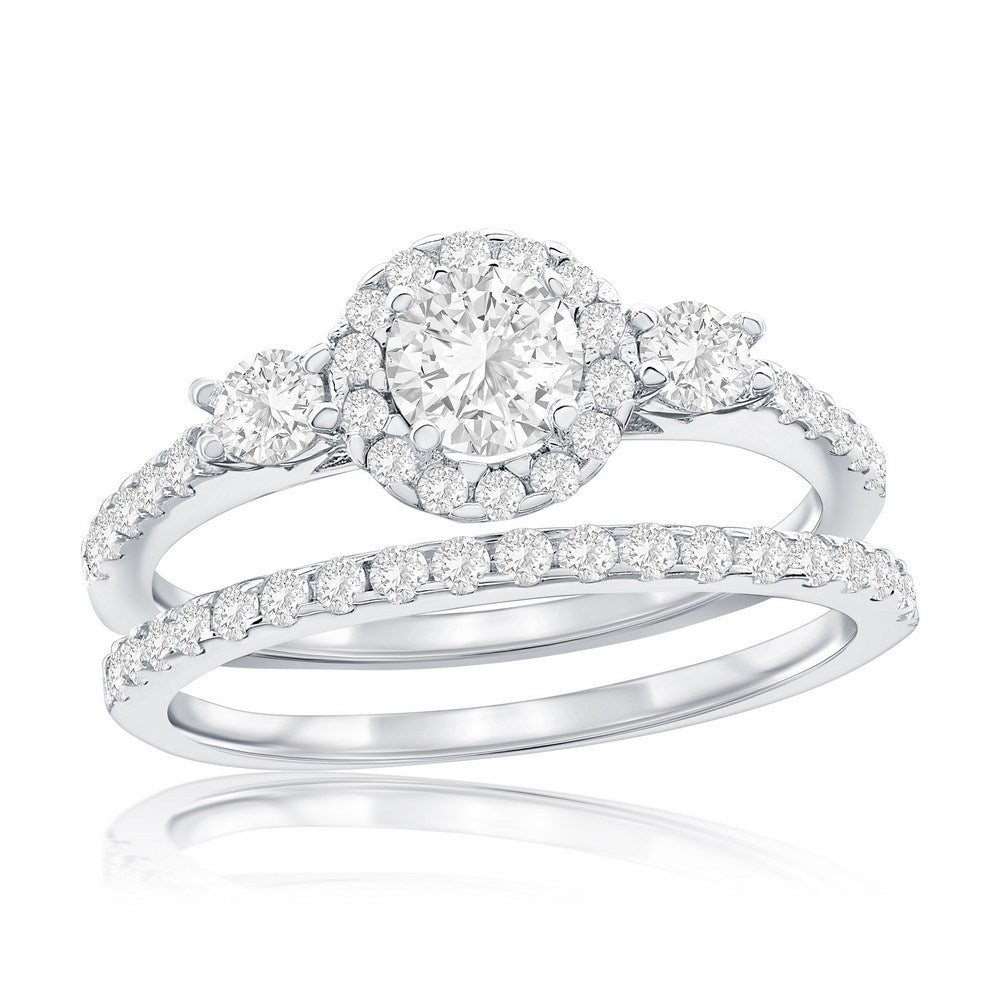 Sterling Silver Round Halo CZ 2-Piece Engagement Ring