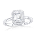 Sterling Silver Rectangle Halo CZ Engagement Ring