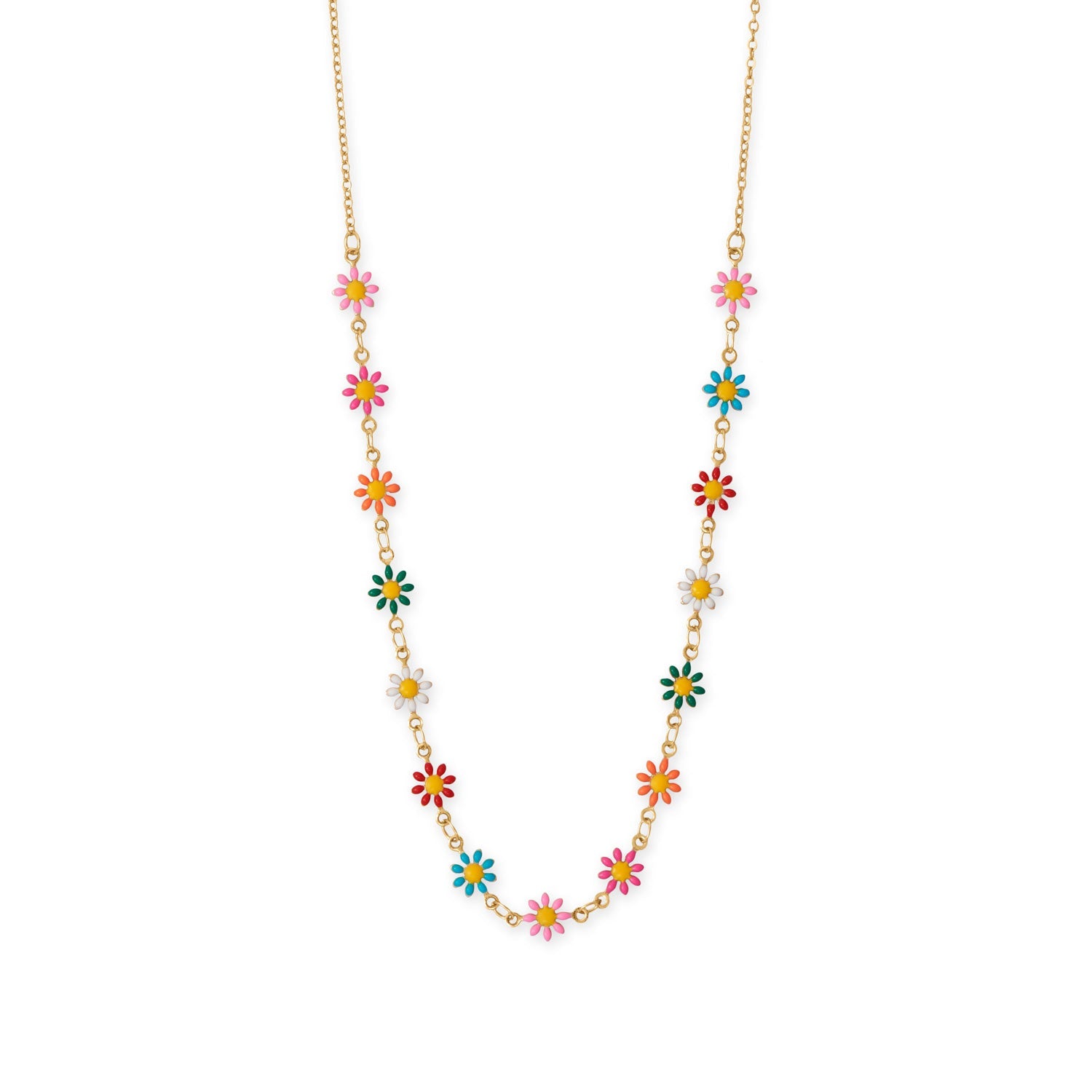 13.5" + 3" Multi Color Enamel Flower Necklace