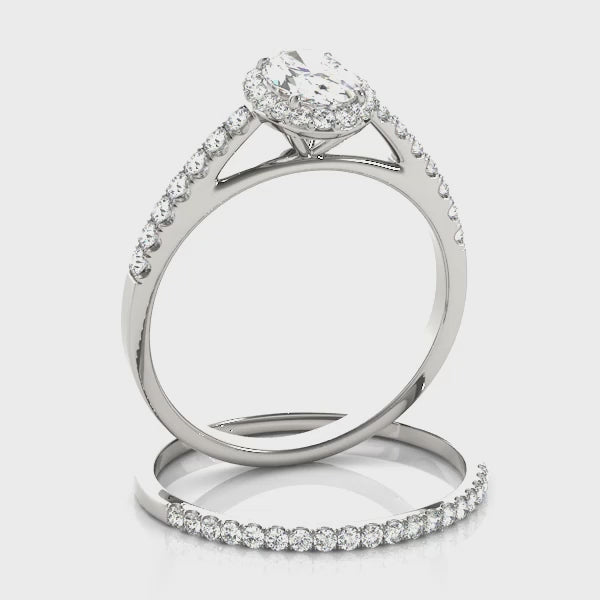 Oval Halo Single Row Engagement Ring