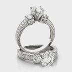 Three Stone Antique Filigree Engagement Ring Vintage Style