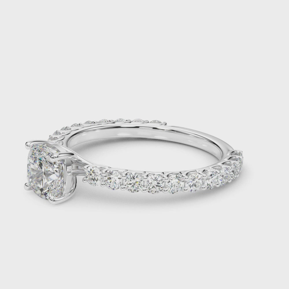 Cushion Cut Single Row Shared Prong Engagement Ring