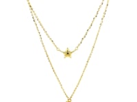 14k Yellow Gold Double-Strand Chain Necklace with Puff Moon and Star