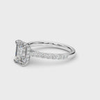 Emerald Cut Diamond Engagement Ring with Hidden Halo Prong Setting 1.0 Carat
