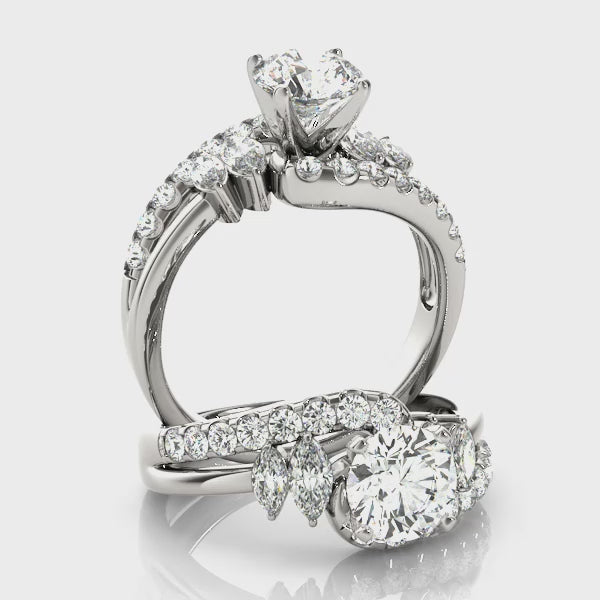 Round and Marquise Diamond Bypass Engagement Ring