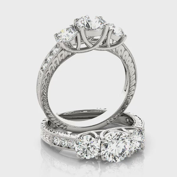 Vintage Style 3-Stone Filigree Engagement Ring