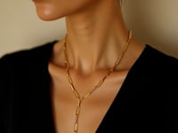 14k Yellow Gold Paperclip Chain Lariat Necklace