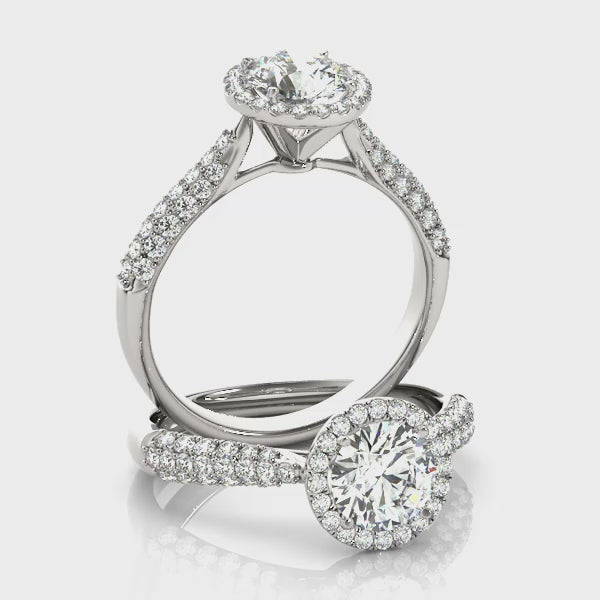 Round Diamond Multirow Pavé Halo Engagement Ring
