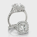 Cushion Cut Split Shank Double Halo Engagement Ring