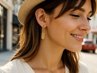 14k Yellow Gold Huggie Style Hoop Earrings with Paperclip Link Drops