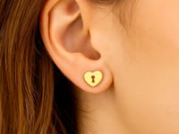 14k Yellow Gold Heart Padlock Stud Earrings