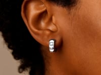 14K White Gold Square Motif Faceted Huggie Earrings