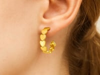 14K Yellow Gold Heart Row C Hoop Earrings