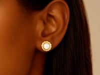 14k Yellow Gold Flower Stud Earrings with Pearls