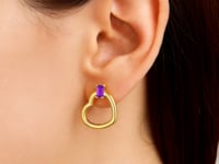 Amethyst Gemstone Baguette Earrings in 14K Yellow Gold