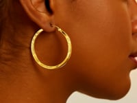 14k Yellow Gold Diamond Cut Hoop Earrings(2x35mm)