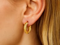 14k Yellow Gold Twisted Cable Small Hoop Earrings(4x17.6mm)