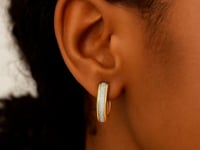 14k Two-Tone Gold Glitter Center Oval Hoop Earrings(4x15mm)