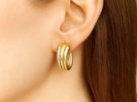 14K Yellow Gold 3 Row Graduated Hoop Earrings