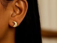 14k Yellow Gold Polished Moon Earrings with Diamonds