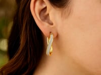 14k Two-Tone Gold Oval Hoop Twist Glittery Earrings