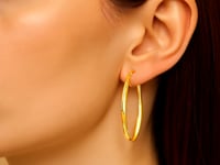 14k Yellow Gold Twist Motif Oval Shape Hoop Earrings